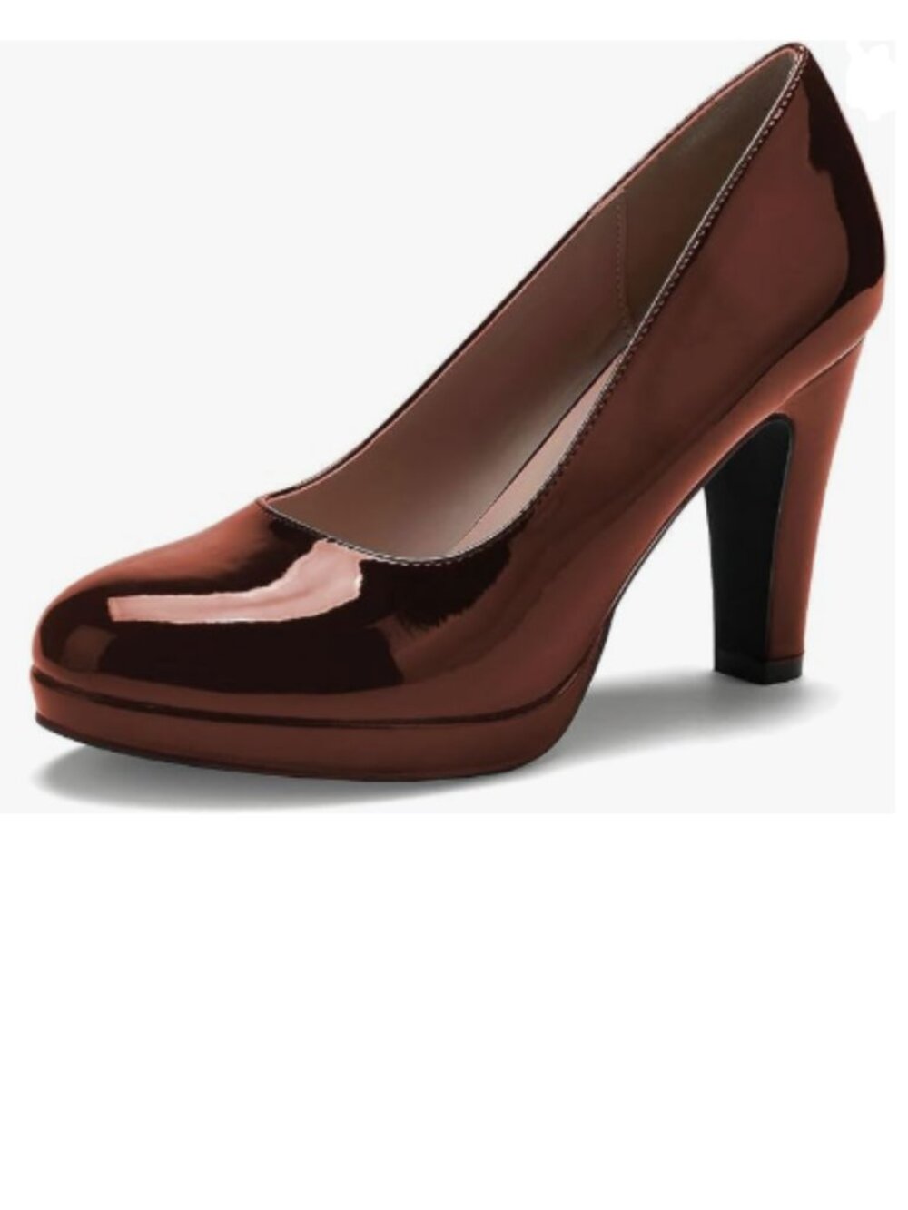 miss left Brown Low Platform Chunky High Heel Slip On Closed Round Toe Pump